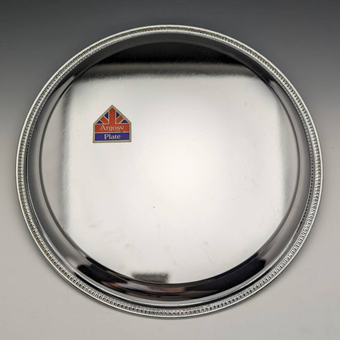 British Vintage Chrome Plate Tray Locomotive Design Diameter 30cm